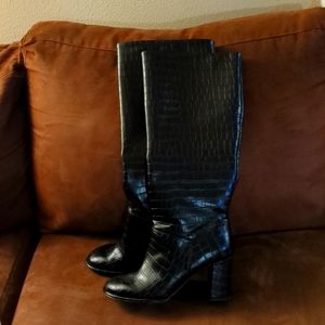 Size 7 H&M black crocodile patterned knee high boots